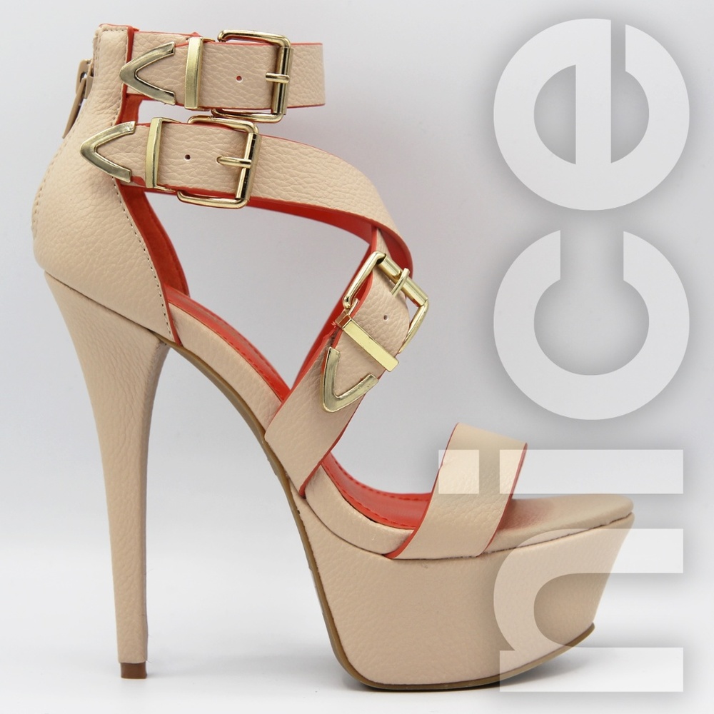 ANNE MICHELLE TRIPLE BUCKLE STRAPPY HEELS
